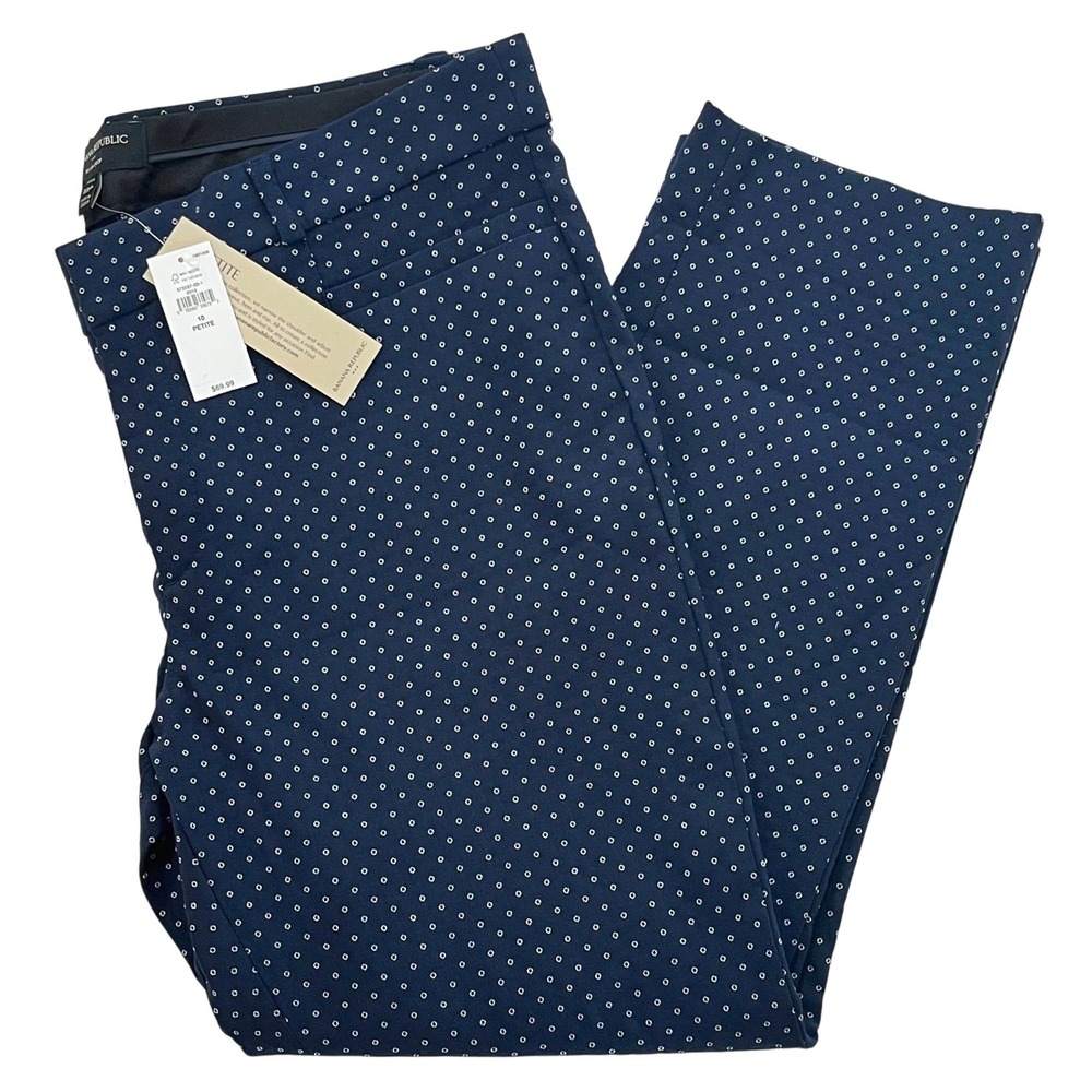 New Banana Republic Women Sloan Crop Pants 10P Navy Geometric Dot‎ Modern Career
